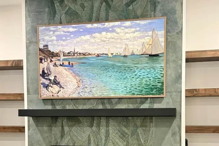 Main house living room with Samsung Frame TV (Monet's Regatta shown)