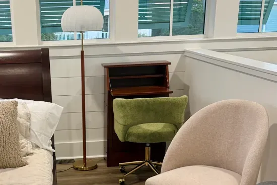 Catch up on a few emails at the fold-down secretary desk before closing the shutters and getting back to vacation mode.