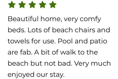 You'll love what Adrienne's five-star review says about the pool days and easy beach walks that make this retreat worth booking again.
