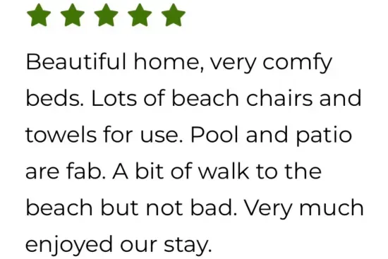 You'll love what Adrienne's five-star review says about the pool days and easy beach walks that make this retreat worth booking again.