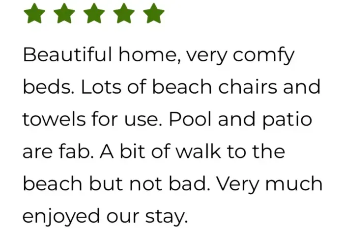 You'll love what Adrienne's five-star review says about the pool days and easy beach walks that make this retreat worth booking again.
