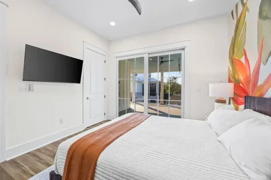 Settle the group in for a movie on the wall-mounted TV before everyone climbs into their bunk for the night.