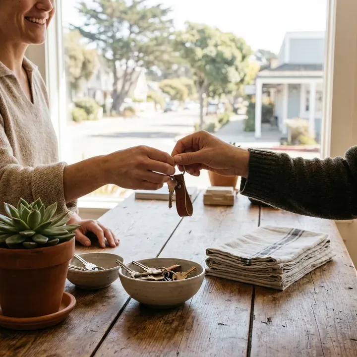 Handing over keys for a Cambria vacation rental