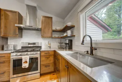 Kitchen comes stocked with all the pots, pans, and utensils needed to cook all your meals at home!