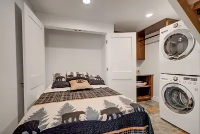 Murphy bed folds away nicely into the closet for additional space.