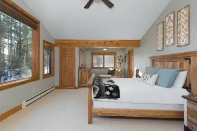 Master bedroom with queen bed, closet, and drawer space for your belongings
