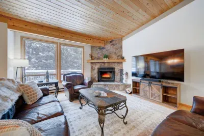 75inch TV with YouTubeTV - Wood Burning Fireplace