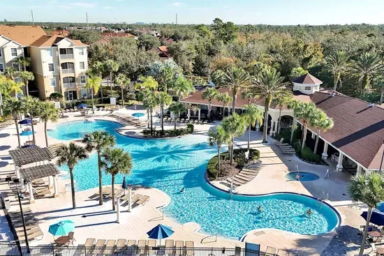 Arial shot of the entire pool at Winsor Hills. We are just a short 3 min walk to the club house that has pool, water slids, splash pad, and hot tub.