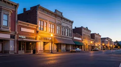 Historic downtown Vallejo street with classic cars and architecture
