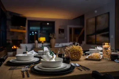 As the sunsets over the mountains, enjoy the soft ambiance of the fire and the company of loved ones.