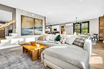 Relax on the comfortable couch.  Watch movies, or enjoy the company of loved ones!