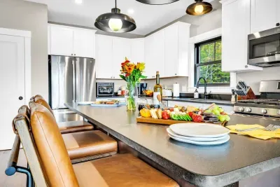The island is the perfect focal point of the kitchen!  An inviting space that is well designed for sharing appetizers, treats, a buffet, and breakfast!