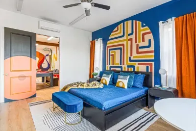 Immerse yourself in breathtaking Blue Ridge Mountain views, enjoy exceptional amenities, and admire the stunning custom murals that adorn the space!