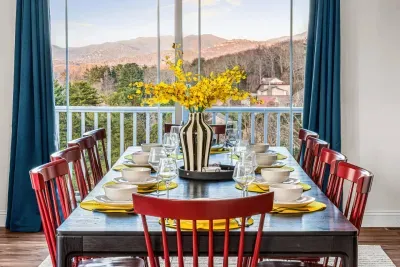 Now, time to walk you through the home!  Here you see the banquet table with adequate seating for 10-12!  Bring your closest friends and family together and let them enjoy the precious gifts of the Alpine Artistry Estate!
