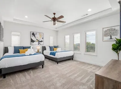 Upstairs Master Bedroom - Two Queen Beds and TV