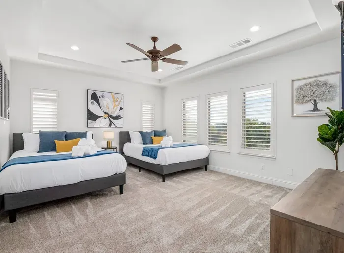 Upstairs Master Bedroom - Two Queen Beds and TV