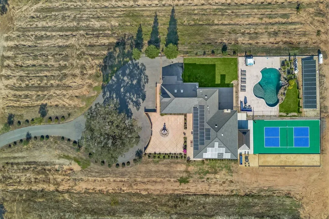 View from top of the home highlighting backyard amenities.
