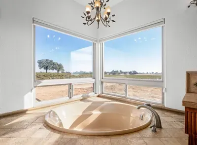En Suite Master Bathroom with a tub with vineyard views.