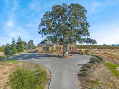 View from front of the home with Blue Oak Tree.