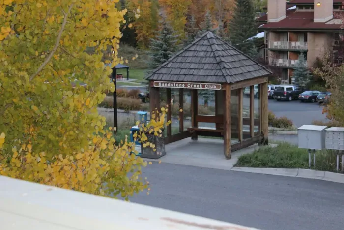Vail free bus stop right across the street