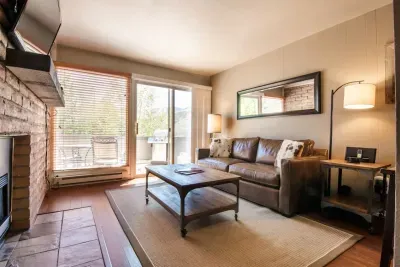 Living room with walk out deck