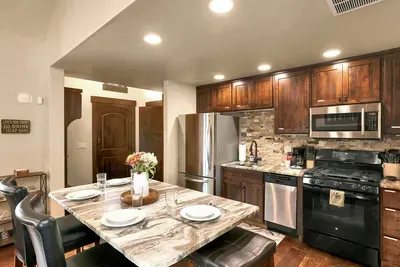 Small but mighty--Encore Cottage's kitchen has everything you need for home cooking