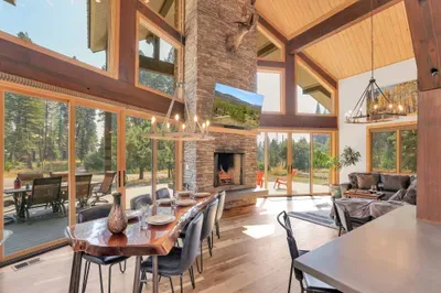 The natural wood finishes, cement countertops, and local mountain decor make Knotty Pines feel warm and inviting