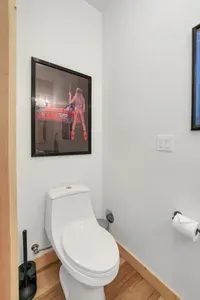 The powder room on the main floor is right off the mudroom