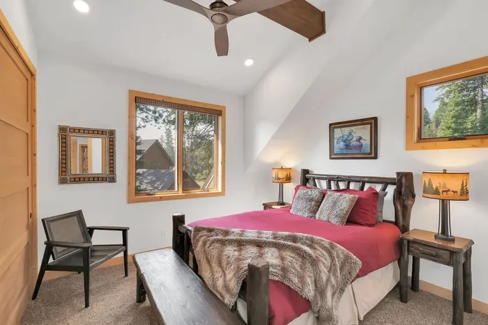There are two guest bedrooms upstairs that share a full bath. Both offer queen beds. The closet in the southern bedroom is extra spacious