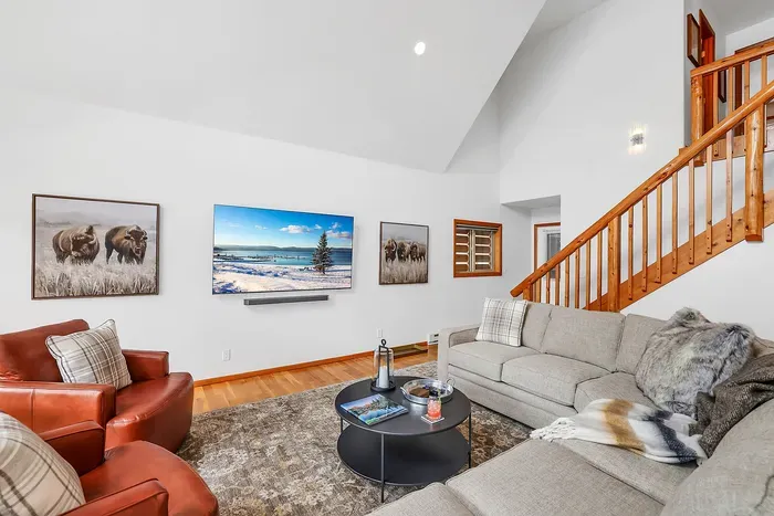 Smart two‑story layout in this McCall vacation home: living spaces down, bedrooms up, adventures everywhere.