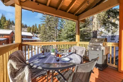 Covered deck hangouts: check the weather, scan the snow, plan your lines