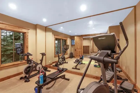Keep your mountain rhythm without leaving the Lodge. A dedicated fitness room with commercial bike and elliptical, weights, bands, a kettlebell, bench...ready when you are