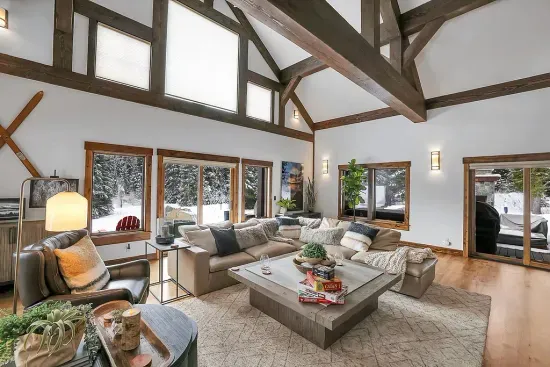 Modern mountain without the museum vibe: soft textures, clean lines, and room for the whole crew to spread out.