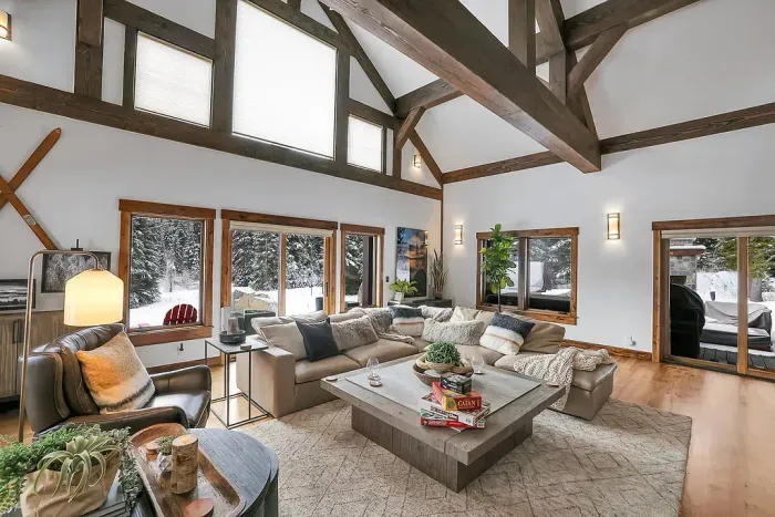Modern mountain without the museum vibe: soft textures, clean lines, and room for the whole crew to spread out.