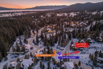 You can see from the aerial views why we love the location of Alpine Escape! Surrounded by trees, secluded, walking distance to multiple hiking/biking trails, and about as close as you can get to ski in-ski out! And you’re just a short drive to the V