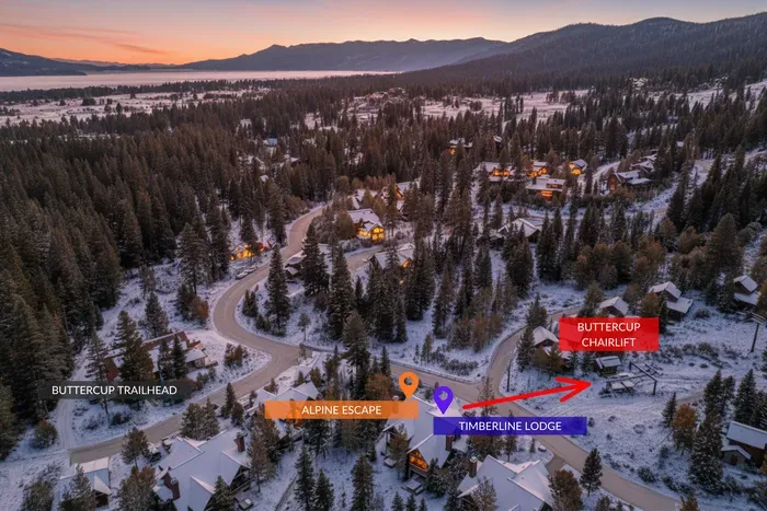 You can see from the aerial views why we love the location of Alpine Escape! Surrounded by trees, secluded, walking distance to multiple hiking/biking trails, and about as close as you can get to ski in-ski out! And you’re just a short drive to the V