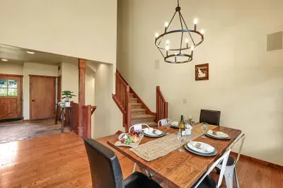 Head upstairs for the spacious and private primary suite...