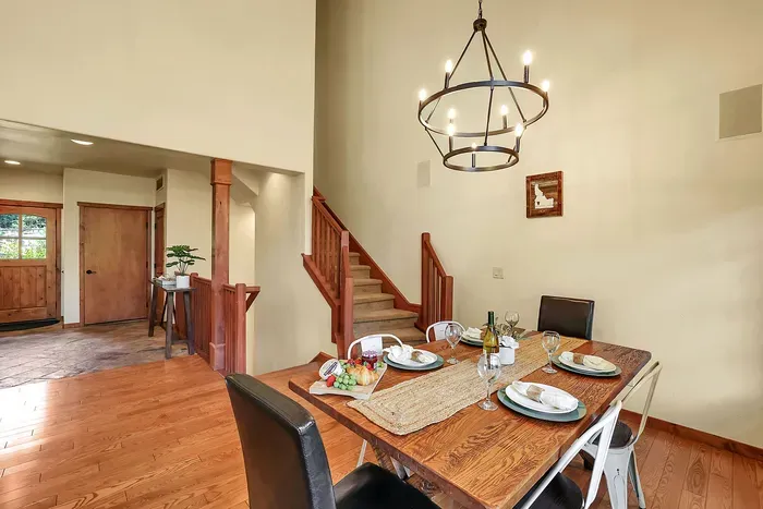 Head upstairs for the spacious and private primary suite...