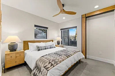 Lower‑level king rooms are calm, quiet, and close to the hot tub