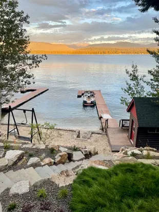 60' of private sandy beach and your own dcok—no sharing, no scrambling for space