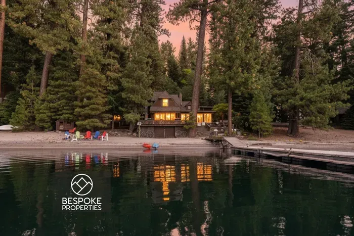 The cabin from the water: classic McCall lines, perched just above the shoreline