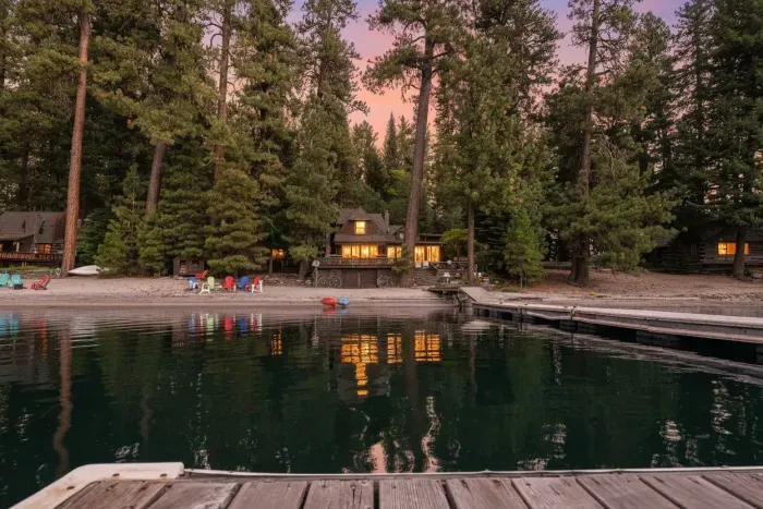 The cabin from the water: classic McCall lines, perched just above the shoreline