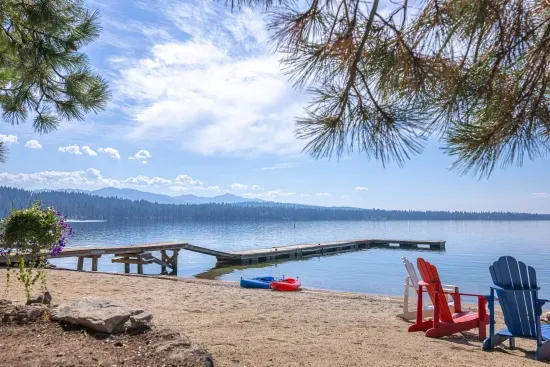 True lakefront living: your own sandy beach, your own dock, and Payette Lake right at your feet