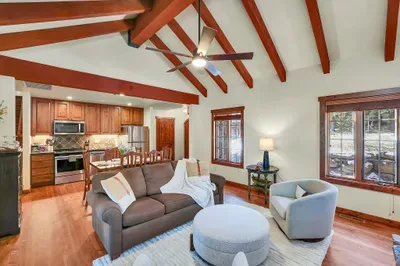 True basecamp living—no shuttle, no long walk in ski boots, just a short glide between cottage and lift. This queen sofa sleeper adds a cozy extra space for additional guests