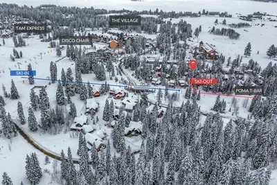 Chase first tracks without the parking lot shuffle: ski out in the morning, slide home to the hot tub at dusk