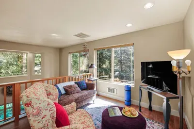 The loft is a lovely addition to this lake cabin!