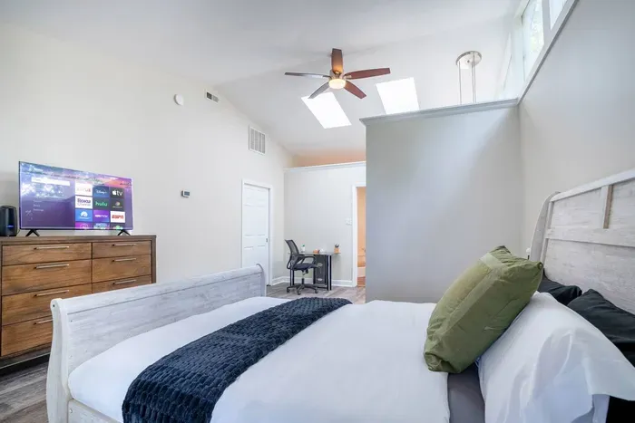 Equipped with a smart TV.