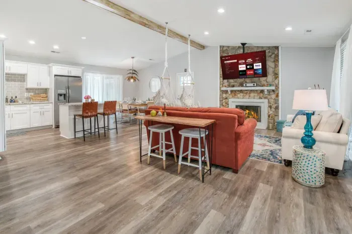 Newly renovated and modern open concept living area.