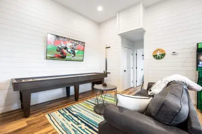 Basement hangout + bonus sleeping.  Relax on the comfy queen-size sleeper sofa while watching the big game or a movie—then easily convert it into an extra bed at night.