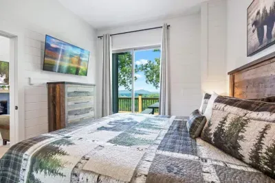 Mountain mornings + movie nights.  Enjoy the view, step onto the balcony, then relax with your favorite shows on the 43" Roku TV with streaming apps.  This is how you vacation!